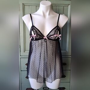 Victoria's Secret '12 Sexy Little Things Babydoll Black Lace/Bows Lingerie Sz M